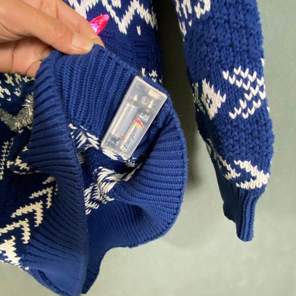 GAP‎ Chunky Knit Holiday Light Up Sweater Ugly Christmas 1986-2016 Blue & White - Picture 5 of 10